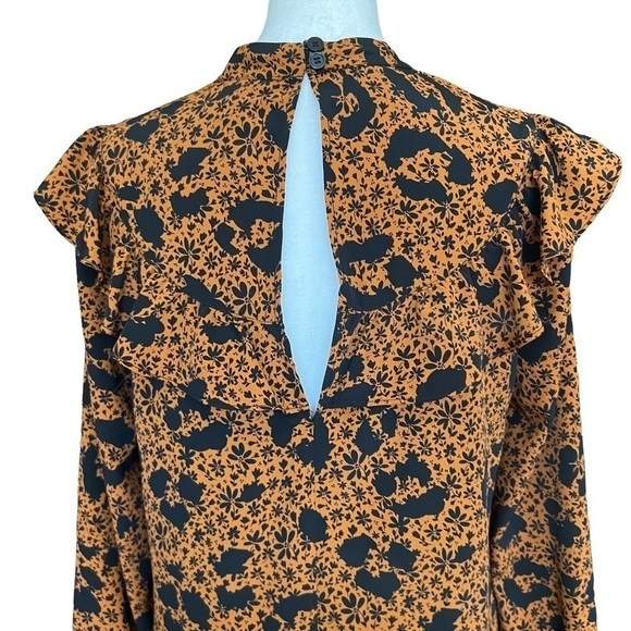TOPSHOP Ustard Ruffle Yoke Long Sleeve Floral Mini Shift Dress - Picture 7 of 8